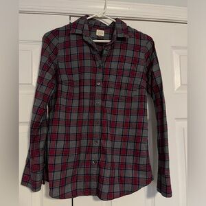 J. Crew Red and Gray Plaid Flannel Button-down Shirt